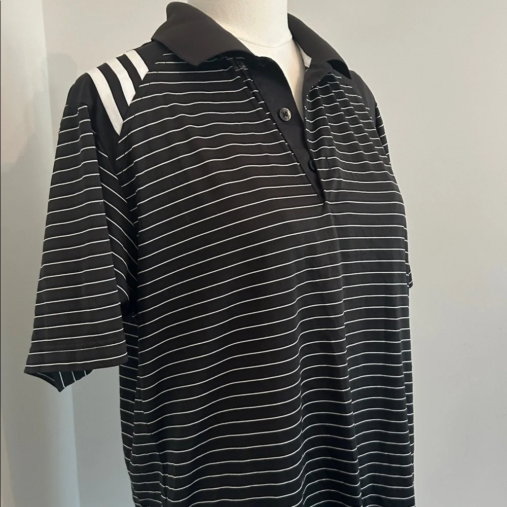 Adidas Clima Cool Golf Polo New Condition Shoulder Stripes Black and White